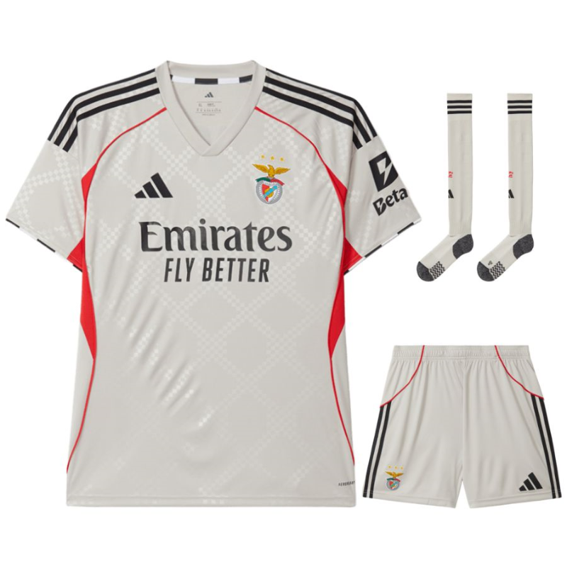 Set Trasferta Benfica 2025/26 per Bambini – Elegante Bianco con Accenti Rossi
